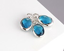 Pacific Blue Crystal Oval Drop in Silver Finish Bezel 6x8mm