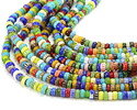 Millefiori Nepali-Style Glass Multi-color Rondelle 7-8.5x3.5-4mm