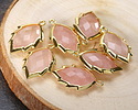 Rose Quartz (Natural) Faceted Puff Leaf Focal w/ Gold Finish 14x22mm
