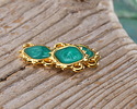 24K Gold (plated) Emerald Pearl Enamel Square Sun Focal Link 19x10mm