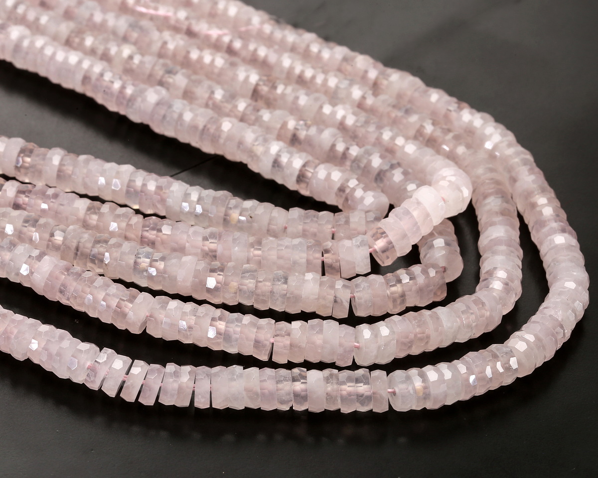 Rose Quartz Microfaceted Heishi 2x6mm