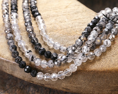 Tourmalinated Quartz (A) Ombré Microfaceted Round 3mm
