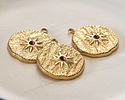 14K Gold (plated) Stainless Steel Star w/ Garnet Crystal Coin Focal 16.5x19mm