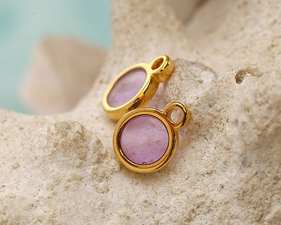 24K Gold (Plated) Transparent Lilac Resin Round Focal 8x11mm