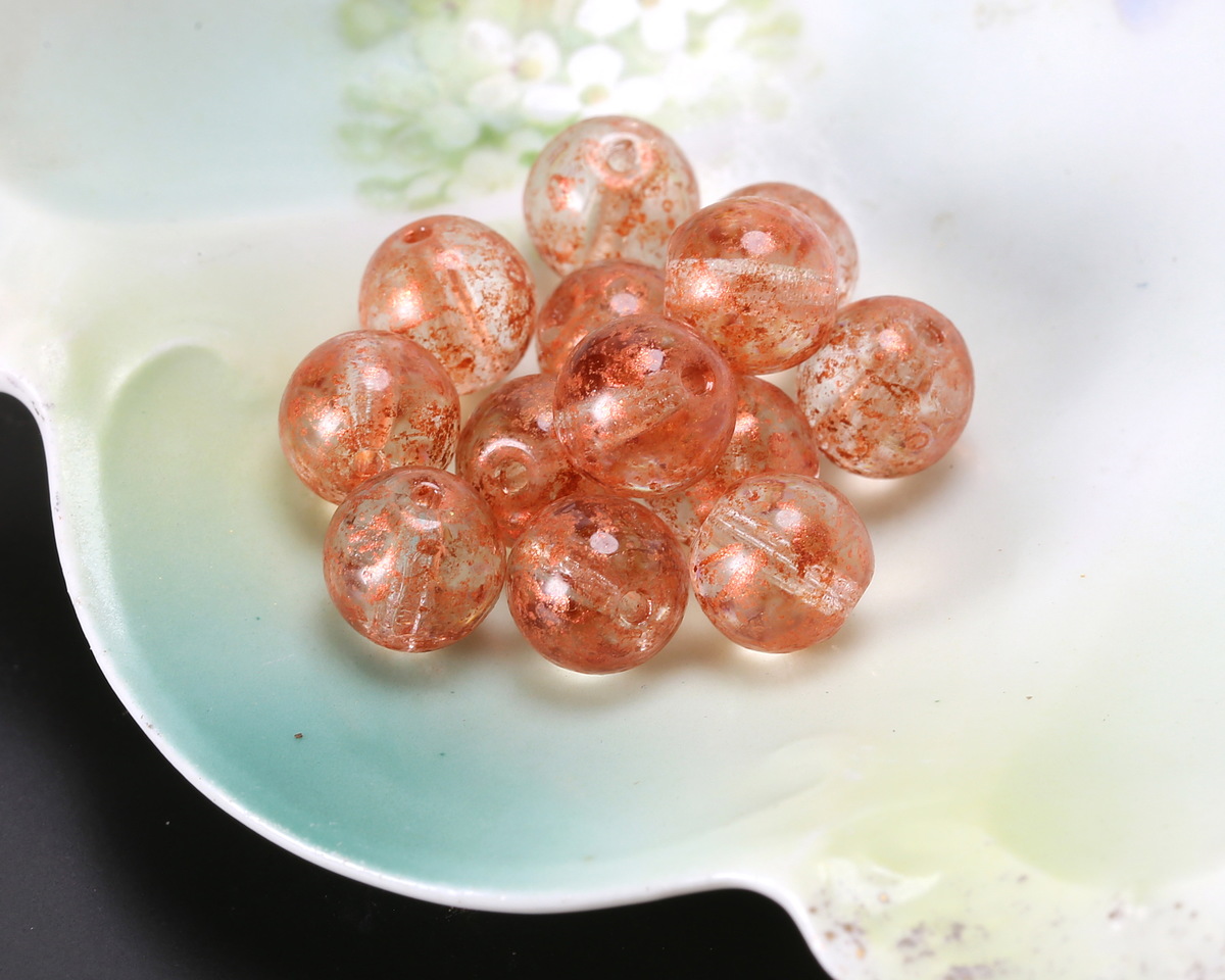 Czech Glass Crystal w/ Copper Wash Round Druk 8mm