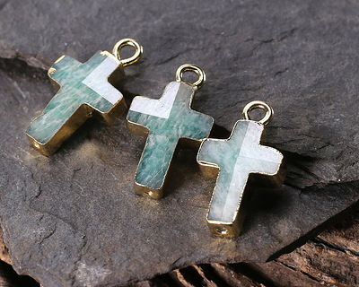 Brazilian Amazonite Faceted Cross Focal w/ Gold Finish 10x15mm