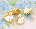 24K Gold (plated) White Enamel Bunny Button 11x11.5mm
