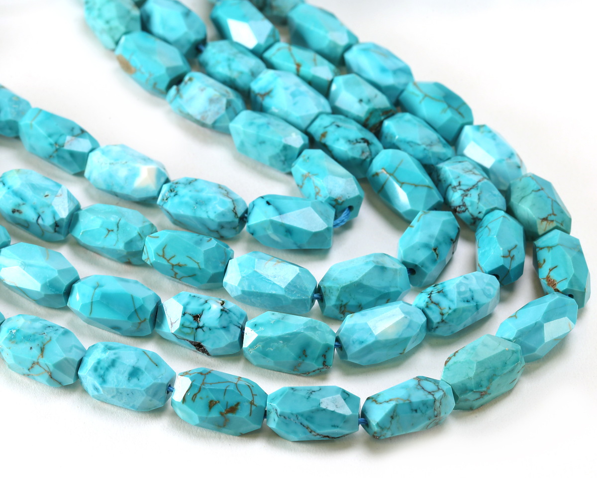 Turquoise Blue Magnesite Microfaceted Long Nugget 9x14mm