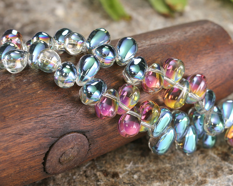 Clear Crystal w/ Metallic Waters & Raspberry Gold Teardrop 6x9mm