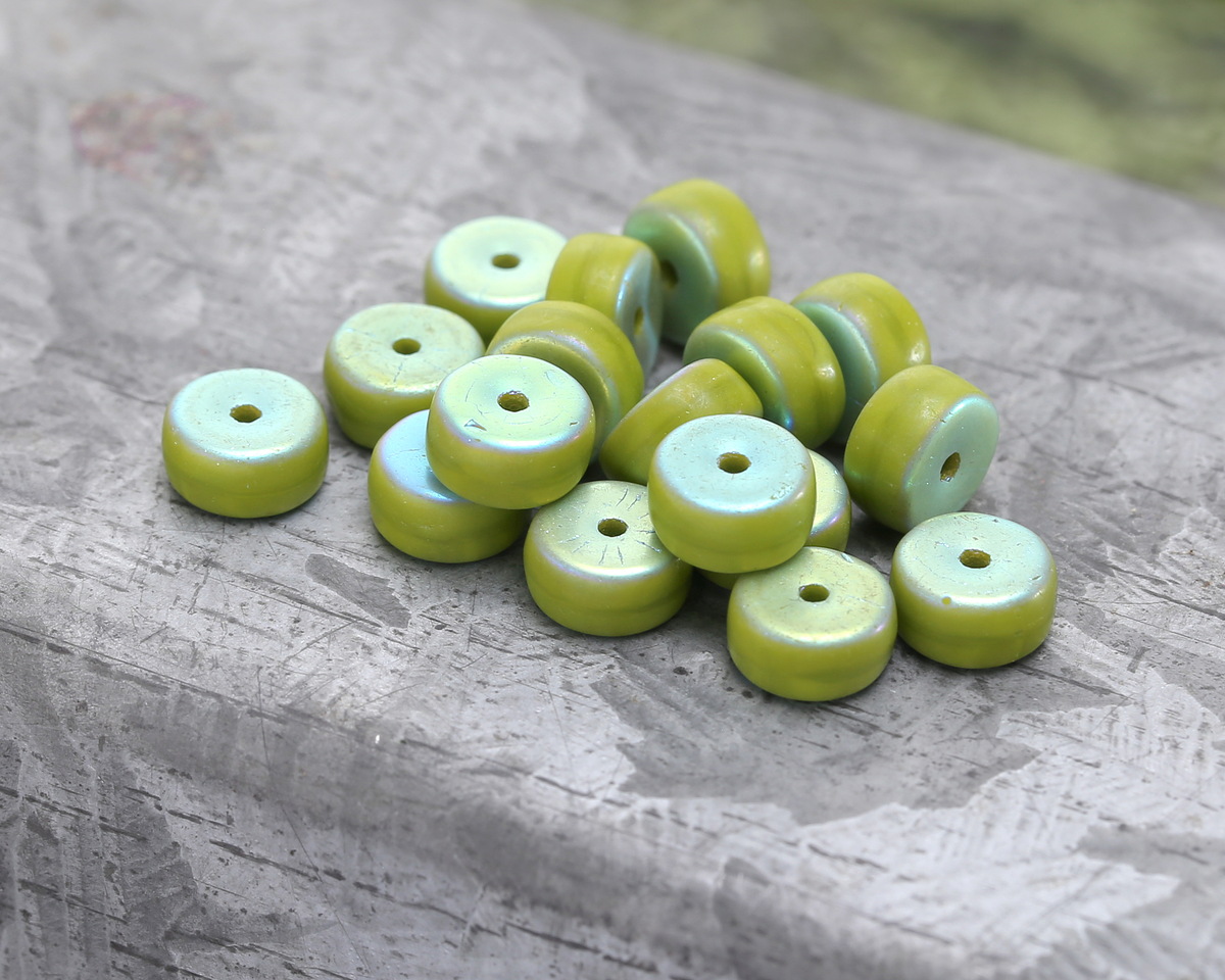 Czech Glass Matte Wasabi AB Heishi 3x6mm