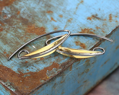 Nina Designs Sterling Silver Black Finish Earring Hook w/ Bronze Long Almond Shape 12x23mm