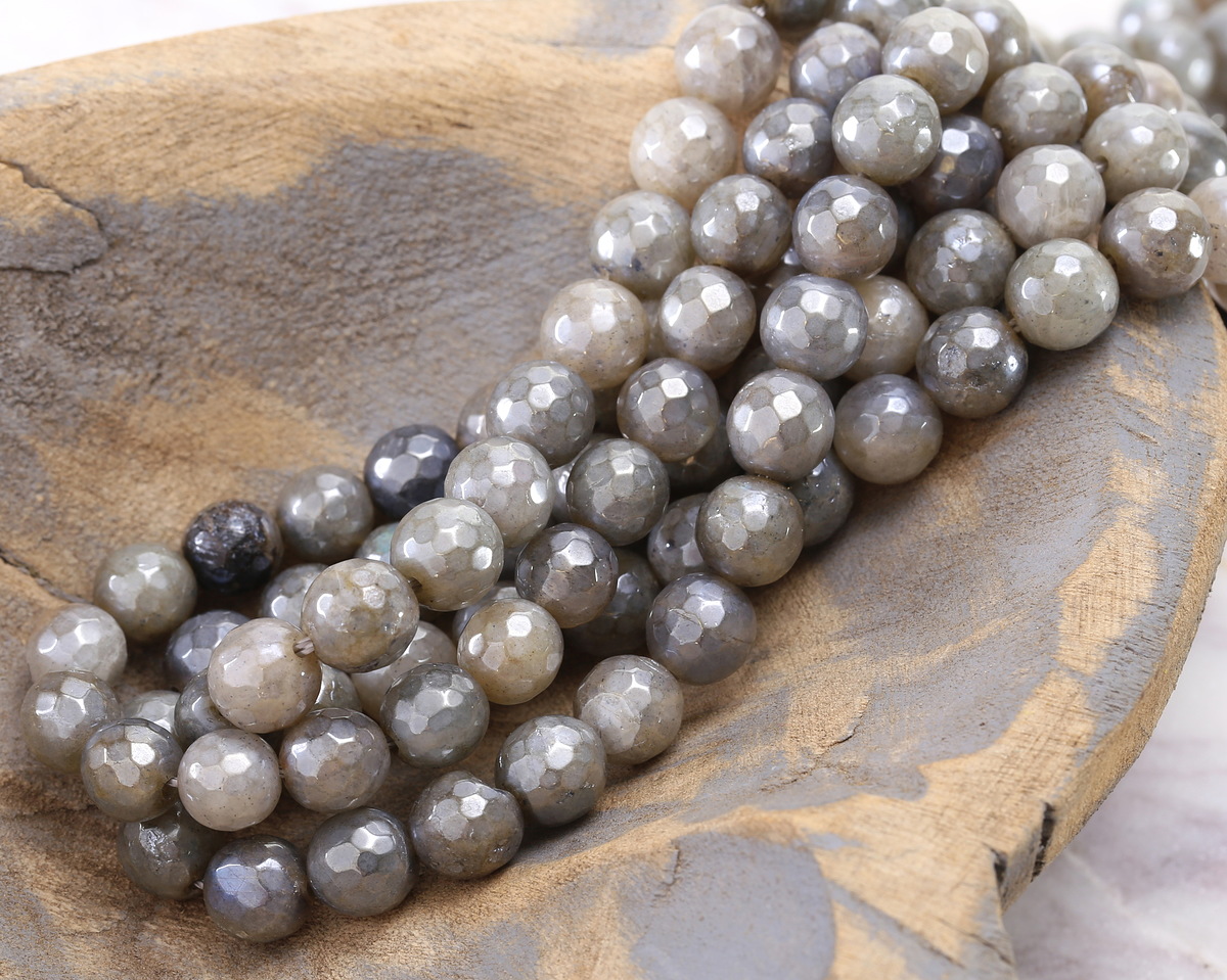 Labradorite w/ Silver Luster Faceted Round 8mm