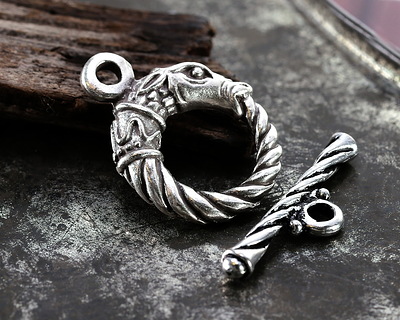 Mykonos Antique Silver (plated) Dragon Toggle Clasp 21x28mm, 32mm Bar