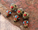 Nepalese Brass w/ Turquoise & Coral Dots Guru Bead 10x21mm