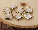 Rock Crystal Quartz w/ Gold Finish Faceted Square Focal 10x13mm