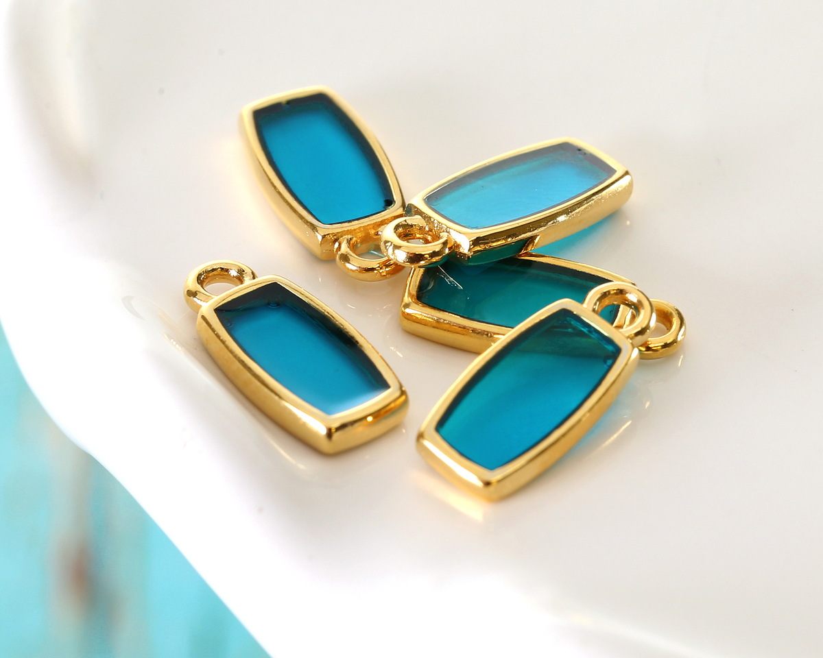 24K Gold (Plated) Transparent Turquoise Resin Rectangle Focal 6x13mm