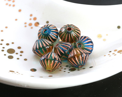 Czech Glass Bronzed Rainforest Lined Bicone 8x9mm