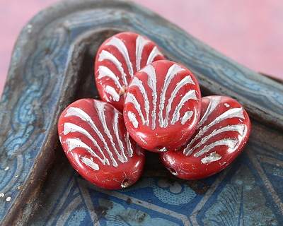 Czech Glass Cherry w/ Silver Fan Oval 17x12mm