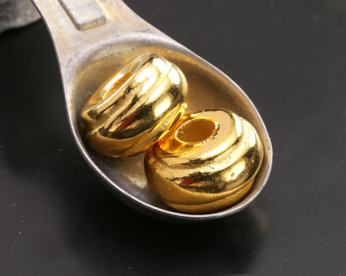 Mykonos Metalized Ceramic Gold Ridged Rondelle 11x18mm