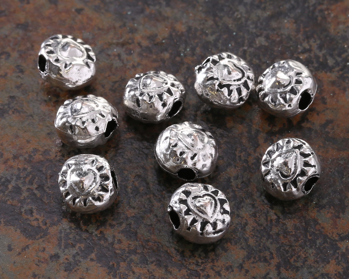 Mykonos Antique Silver (plated) Folksy Heart Bead 7mm