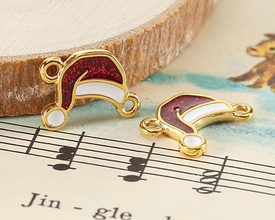 24K Gold (plated) Enamel Santa Hat Link 17x13mm