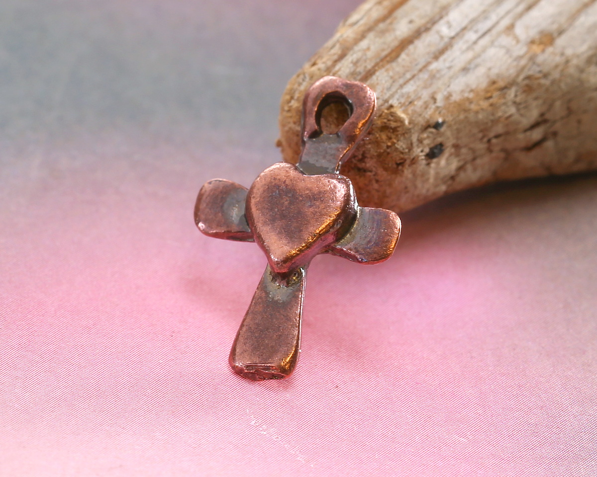 Mykonos Antique Copper (plated) Cross w/ Heart Focal 15x21mm