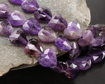 Amethyst Microfaceted Heart 13-14mm