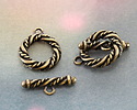 Antique Brass (plated) Twisted Rope Toggle Clasp 20x17mm, 21mm Bar