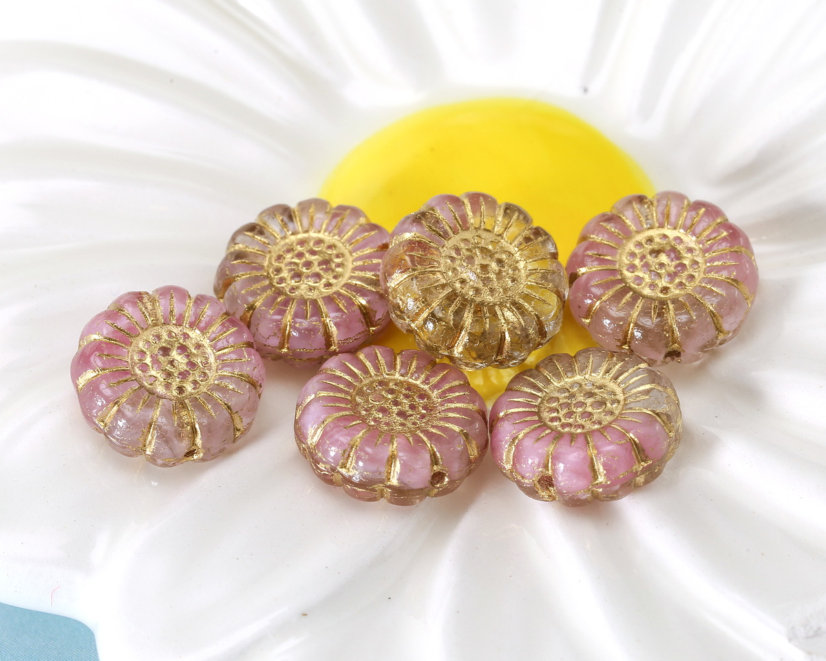 Czech Glass Ballerina w/ Gold Sunflower 13mm