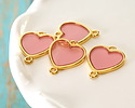 24K Gold (Plated) Transparent Rose Resin Heart Focal Link 16x18mm