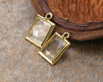 Lemon Quartz w/ Gold Finish Faceted Rectangle Focal 10x15mm