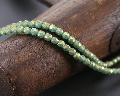 Czech Glass Matte Teal w/ Gold Flecks Fire Polished Round 3mm