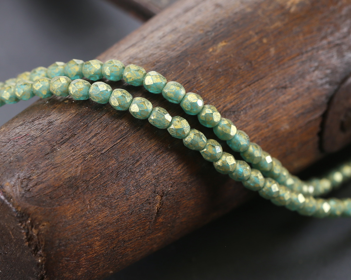 Czech Glass Matte Teal w/ Gold Flecks Fire Polished Round 3mm