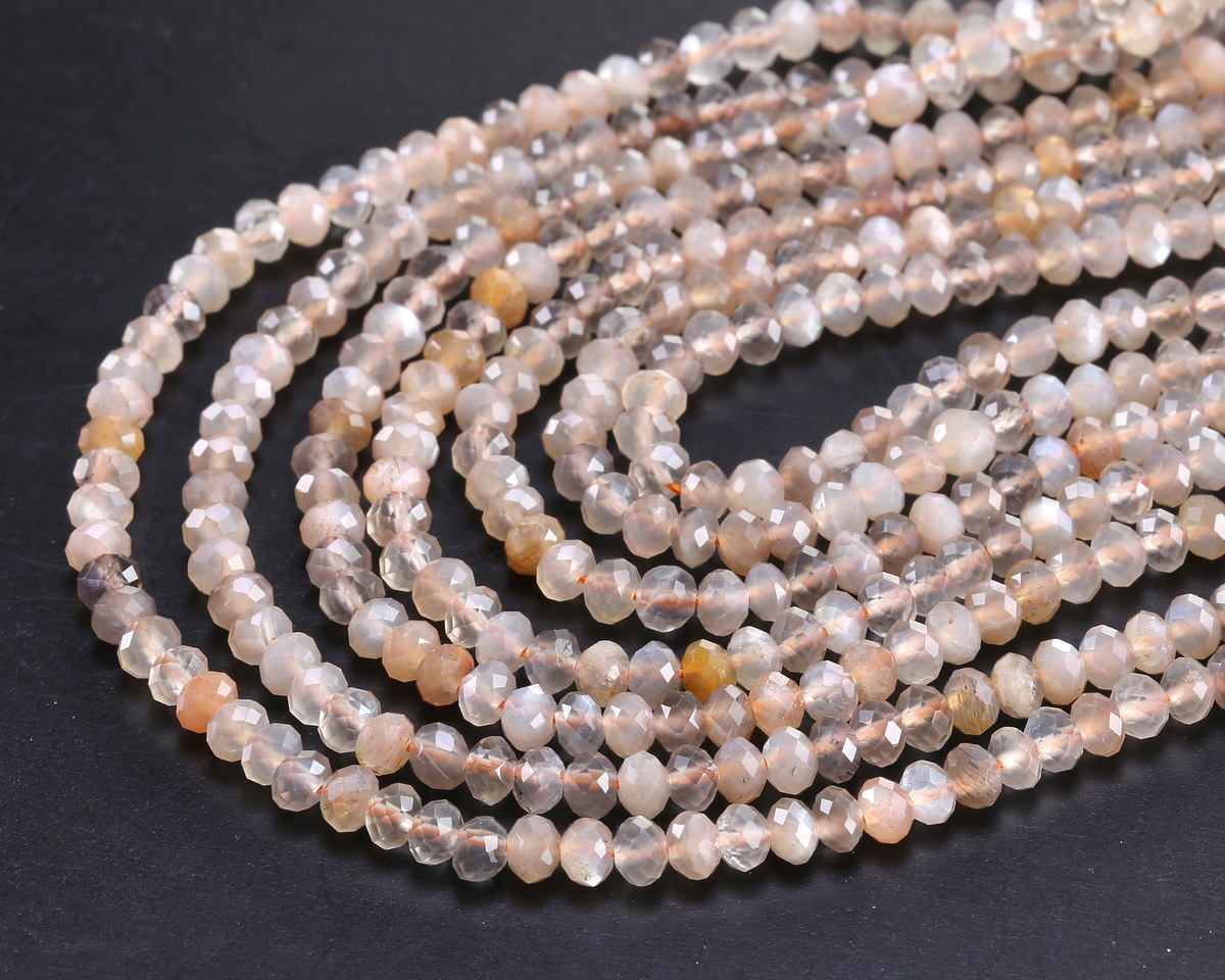 Gray Multi (light) Moonstone Faceted Rondelle 3x4mm