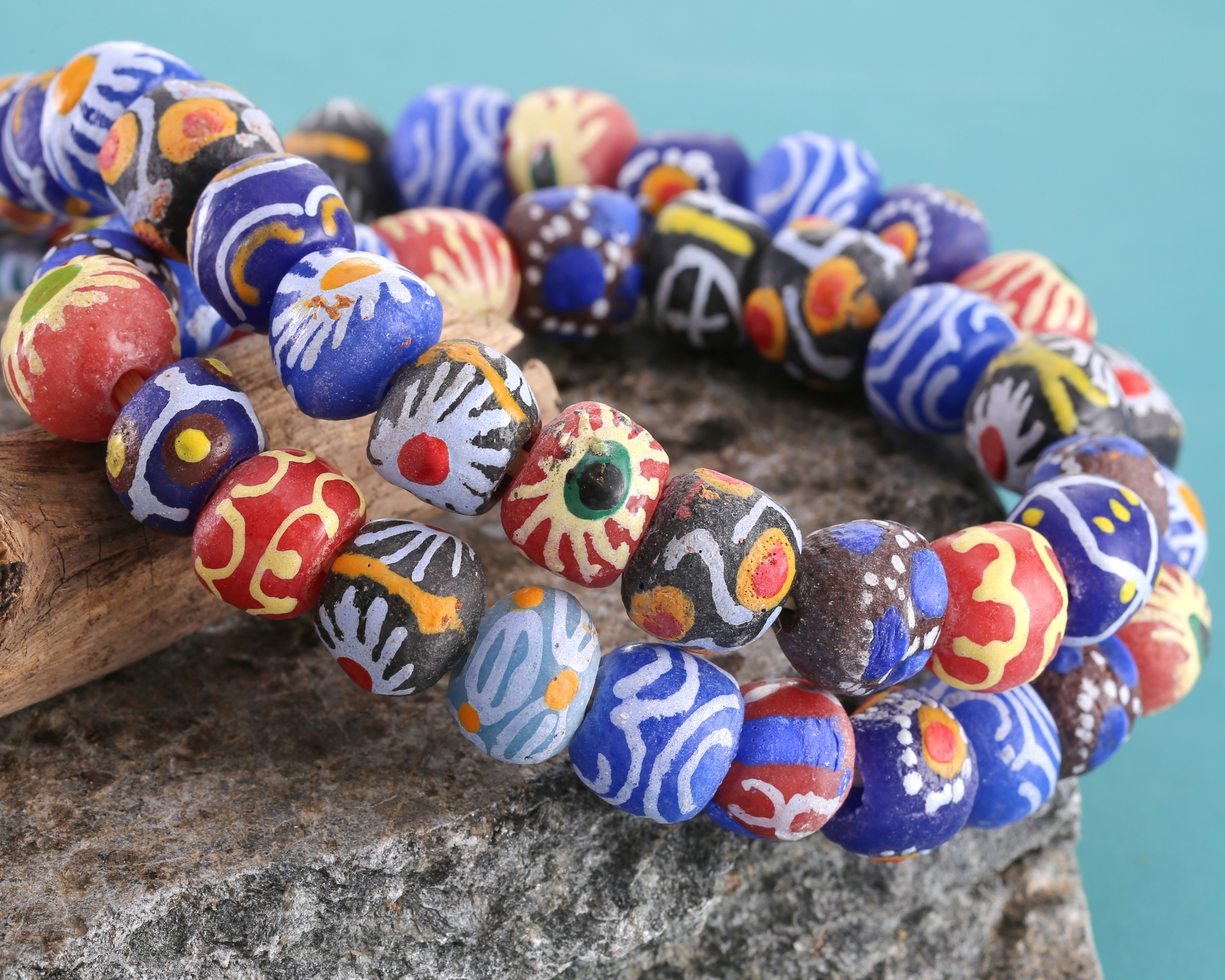 African Hand-Painted Multi Color Glass (Krobo) Bead 12-14mm
