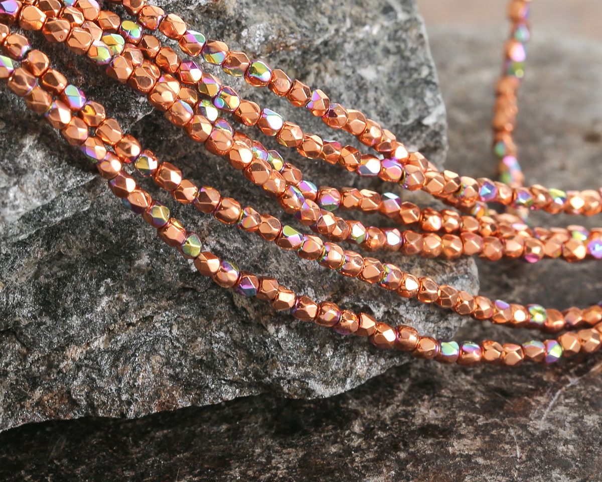 Czech Glass Copper AB Fire Polished Round 2mm