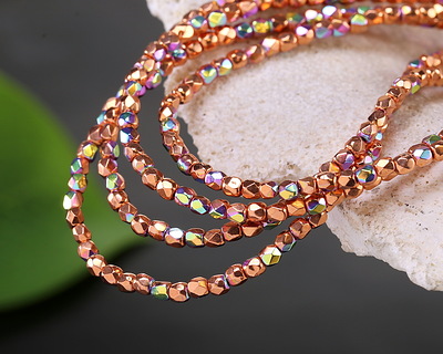 Czech Glass Copper AB Fire Polished Round 2mm