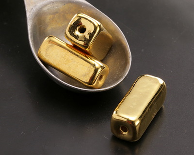 Mykonos Metalized Ceramic Gold Rectangle Tube 22x9mm