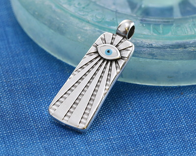 Antique Silver (plated) Radiant Enamel Evil Eye Rectangular Focal 11x31mm
