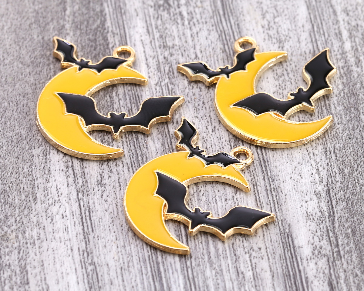 Enamel Bats Over a Crescent Moon Focal 25x25mm