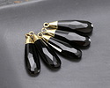Black Obsidian Faceted Puff Teardrop Focal w/ Gold Finish 9x28mm