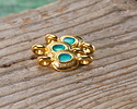 24K Gold (plated) Transparent Emerald Enamel Ornate Organic Oval Focal Link 15x7mm