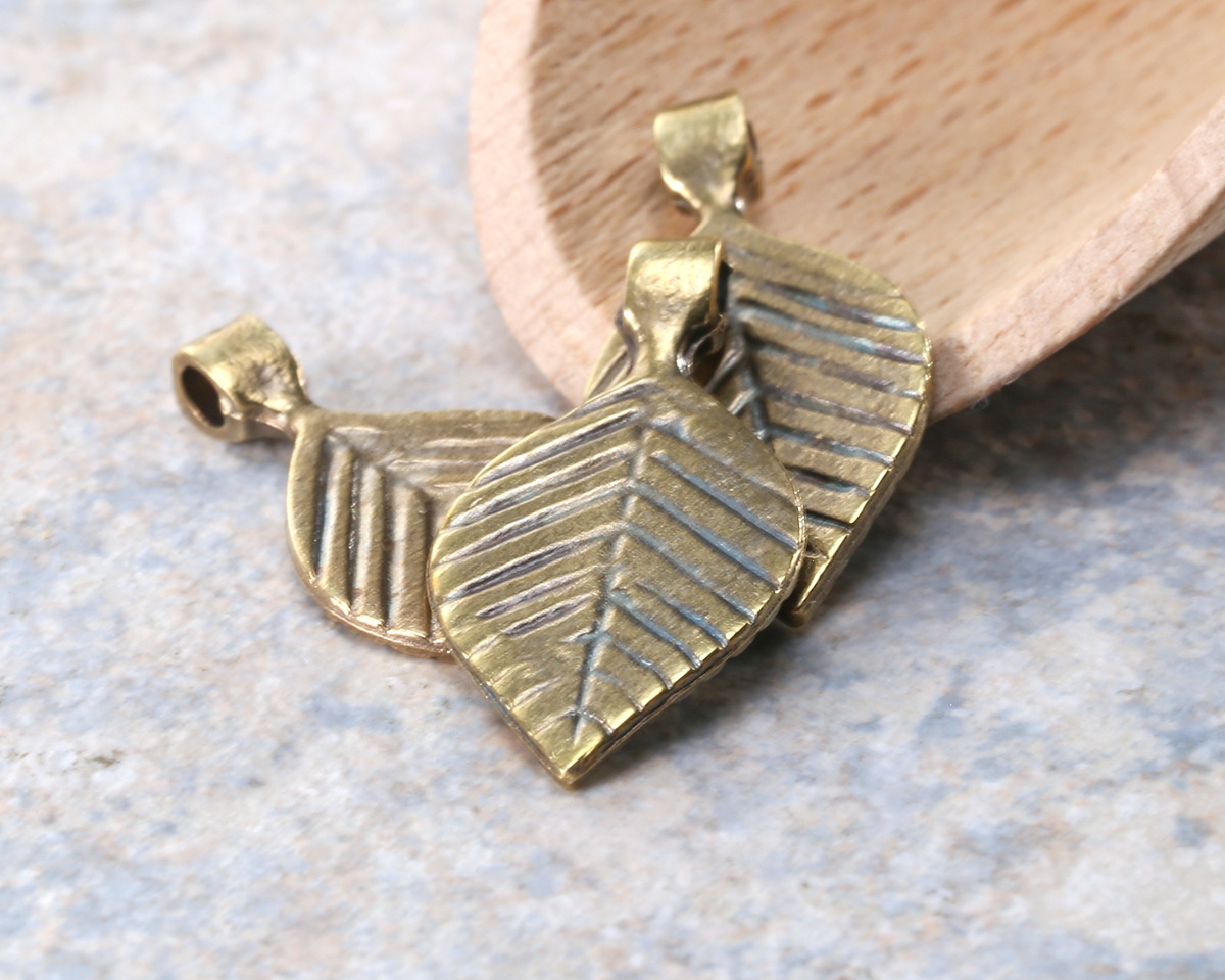 Mykonos Antique Brass (plated) Small Linear Leaf Drop 14x29mm