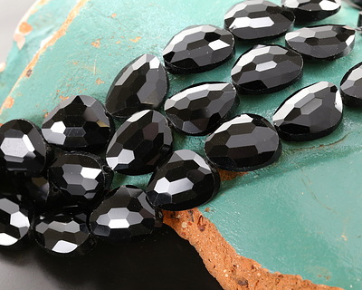 Black Obsidian Microfaceted Puff Pear 13x16mm