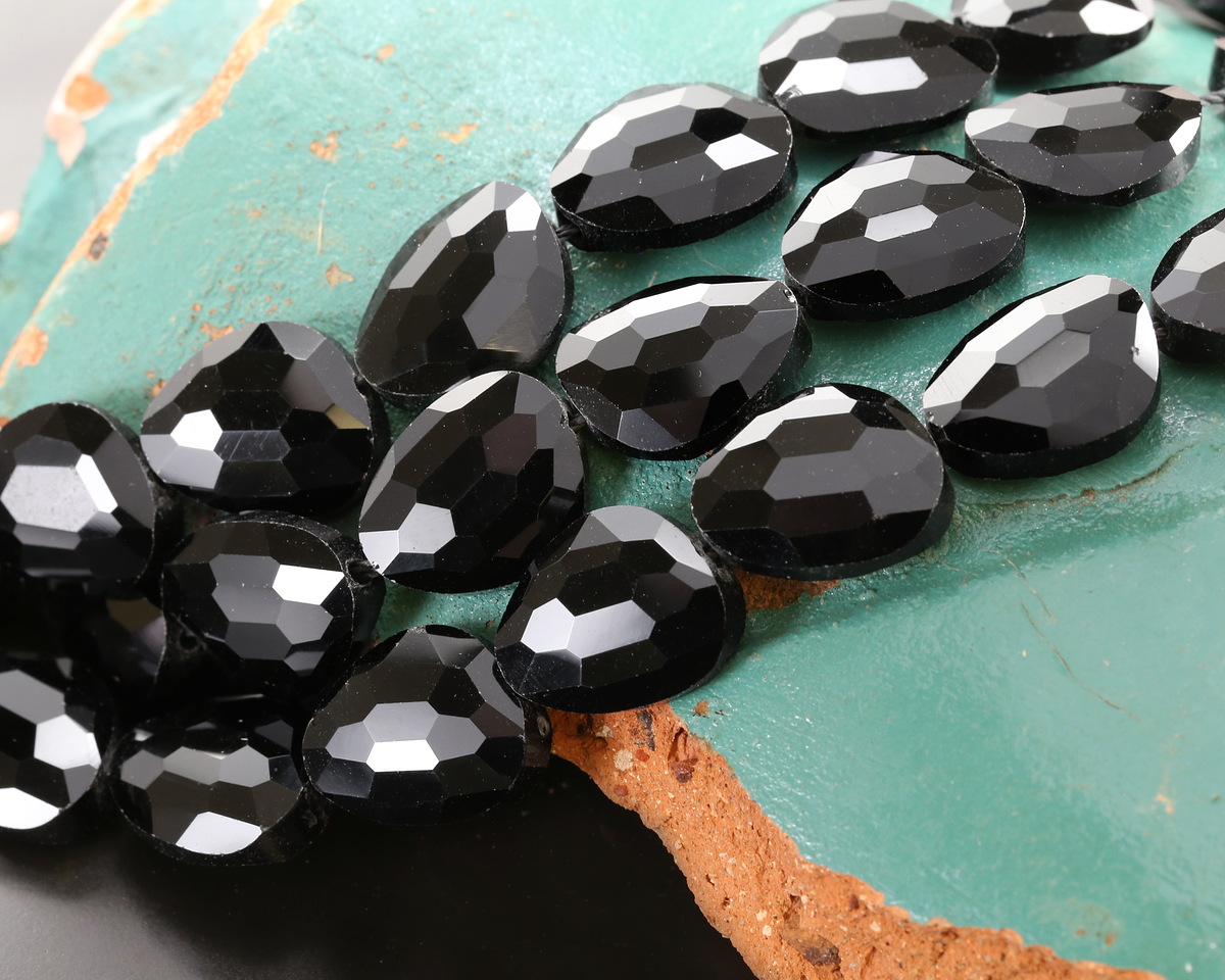 Black Obsidian Microfaceted Puff Pear 13x16mm