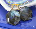 Labradorite w/ Gold Finish Faceted Hexagon Wire Wrapped Pendant 20x25mm