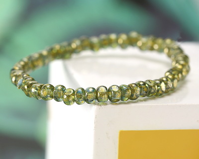 Czech Glass Aqua Green w/ Antique Gold Trica Beads 3x4mm