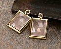 Rose Quartz (A) w/ Gold Finish Faceted Rectangle Focal 10x15mm