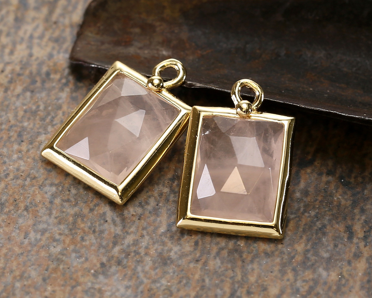 Rose Quartz (A) w/ Gold Finish Faceted Rectangle Focal 10x15mm
