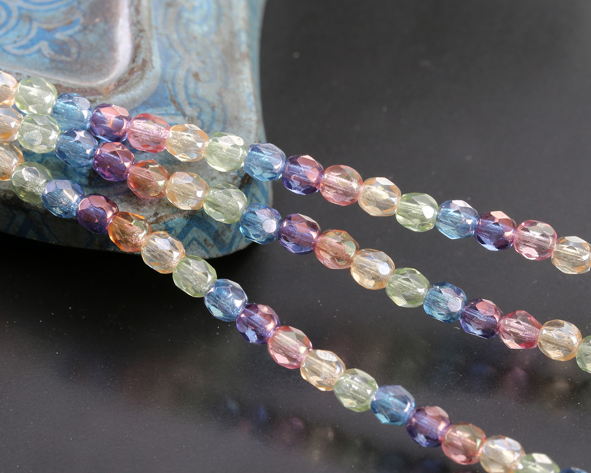 Czech Glass Luster Mix Fire Polished Round 4mm